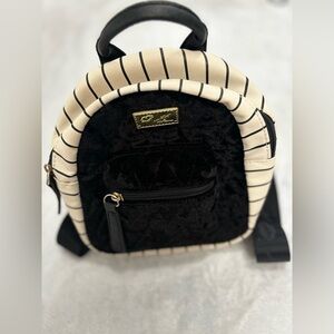 Betsey Johnson Black Velvet Stripe Mini‎ Backpack Purse Bag Cute